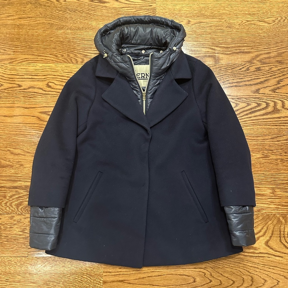 Herno Layered Quilted & Wool Puffer Jacket Navy size 42 - Picture 3 of 8